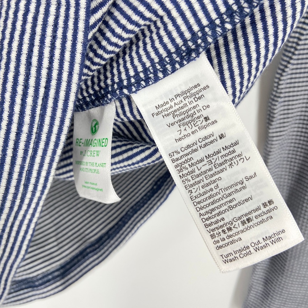 J. Crew XS BP053 Ruffle-collar LS shirt in‎ striped vintage rib Navy White - Picture 5 of 9